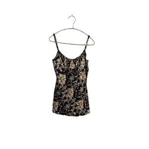 Meghan Noland Los Angeles Womens Boho Paisley Satin Camisole Top‎ Black Gold M